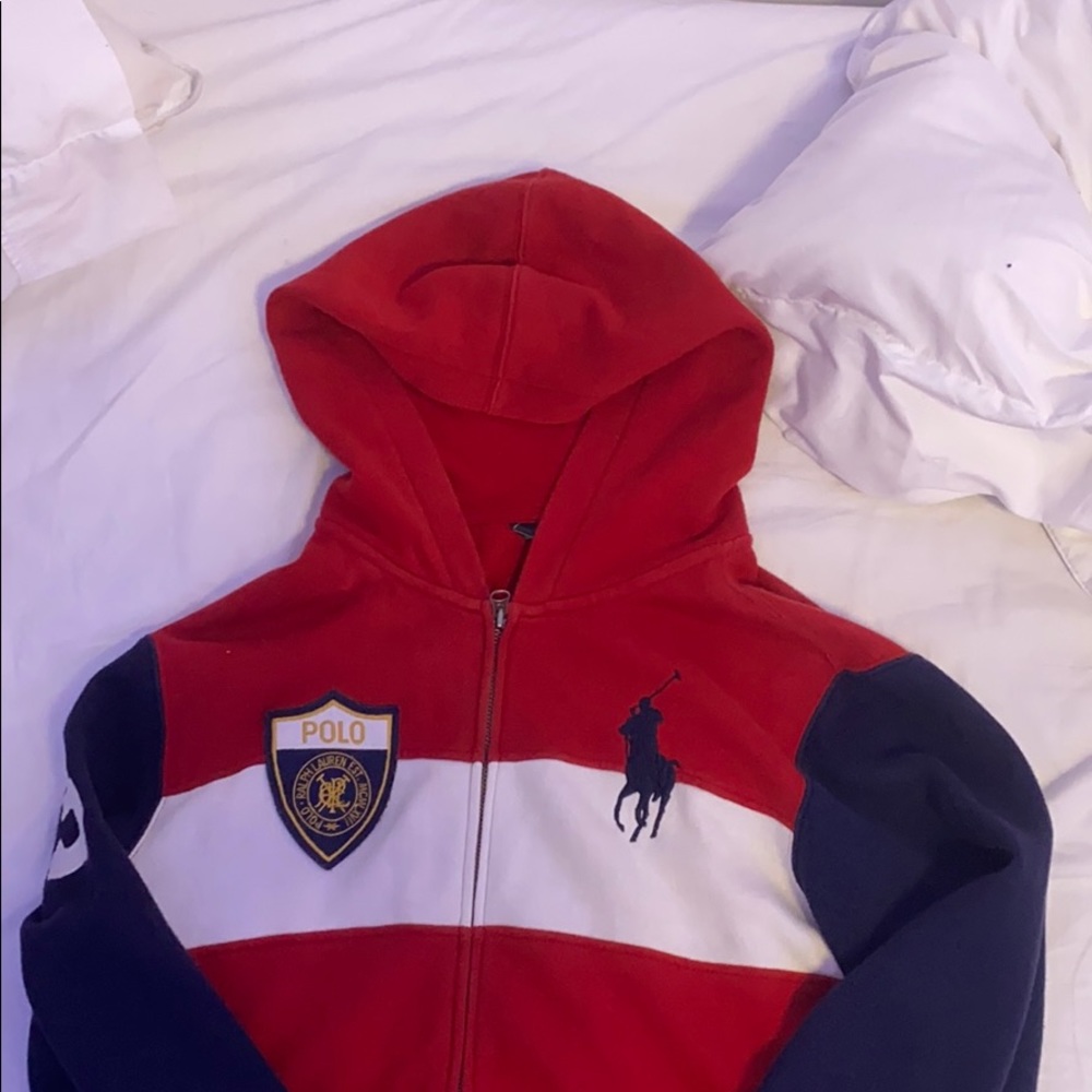 Polo hoodie red and blue (used)